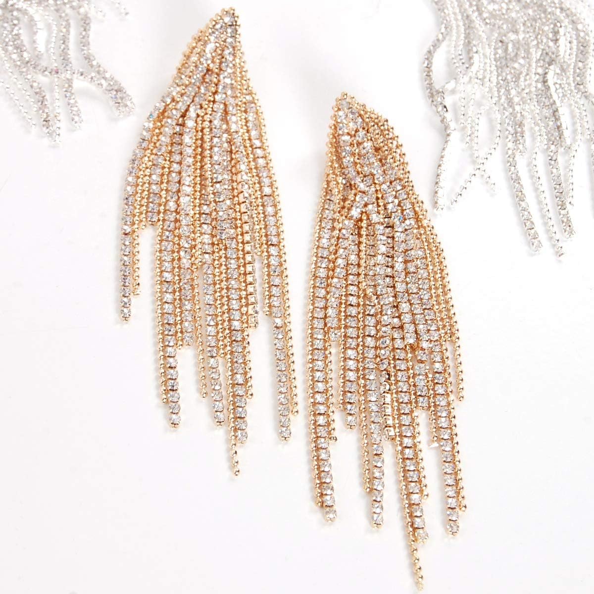 Simulated Diamond Long Earrings for Women - Cubic Zirconia Crystal Statement Dangle Earrings - Hypoallergenic and Safe for Sensitive Ears - Image 8