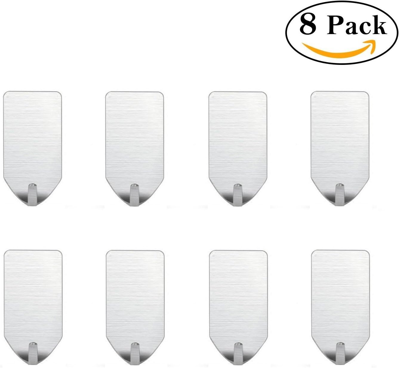 Small Self Adhesive Hooks for Key / Towel / Kitchen Utensil / Belt / Scarf / Necklace, Light Duty Stainless Steel Hooks, Waterproof & Rustproof – 8 PCS Single Hook