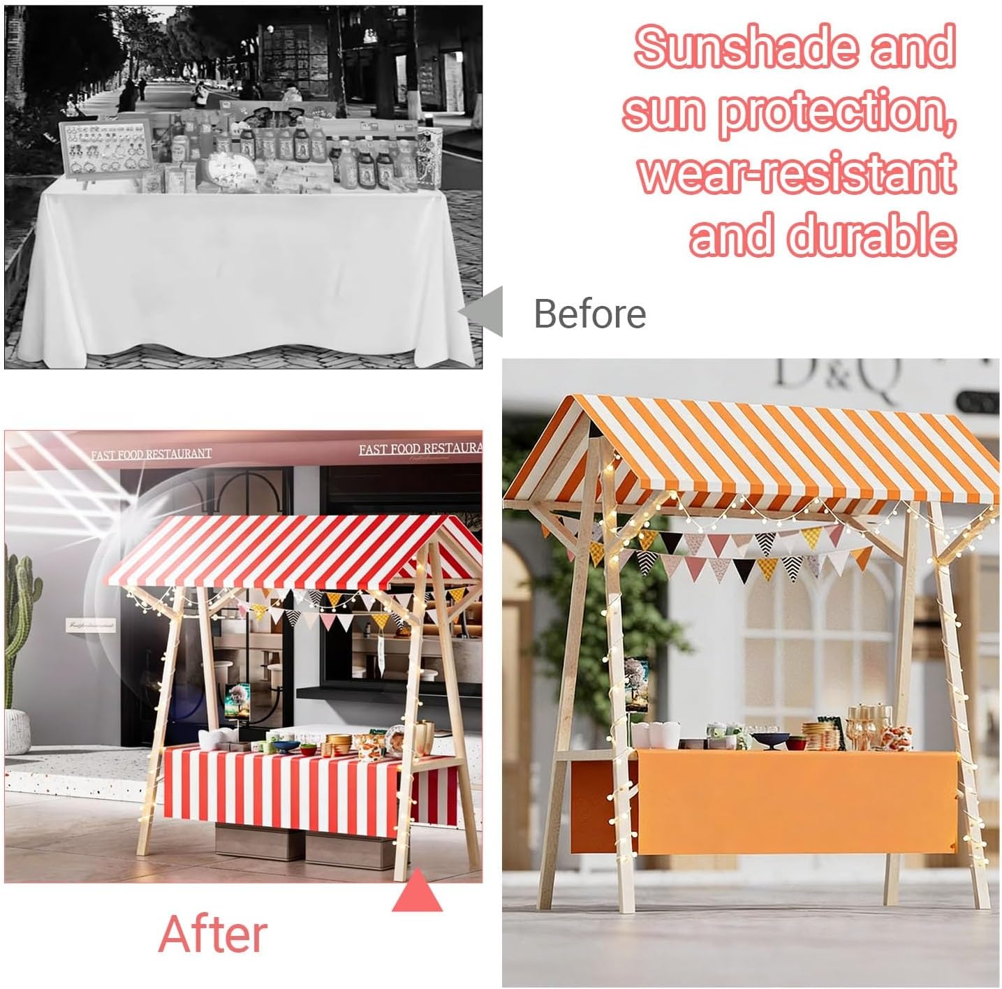 Outdoor Vendor Cart Foldable Portable Vendor Stand with Canopy, Vending Stand Kiosk Display Trolley for Outdoor Vendor, Flower Cart, Street/Farmers Market(F1,150cm/59in)
