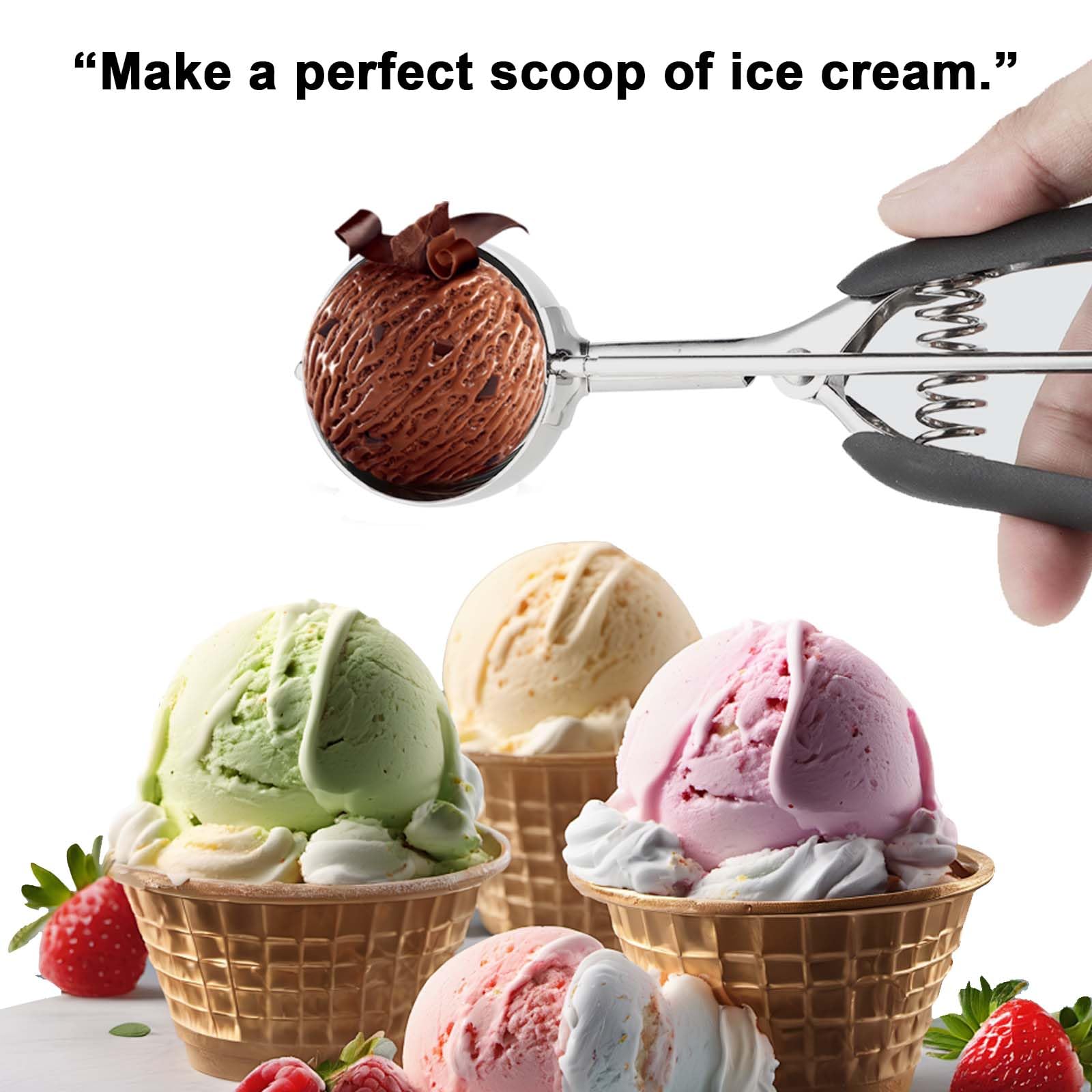 Cuchara Helado, Sacabolas Helado, 5cm, Material de acero inoxidable 304, adecuado para helado, pulpa de fruta, albóndigas, pasteles, masa y bolas de arroz, etc