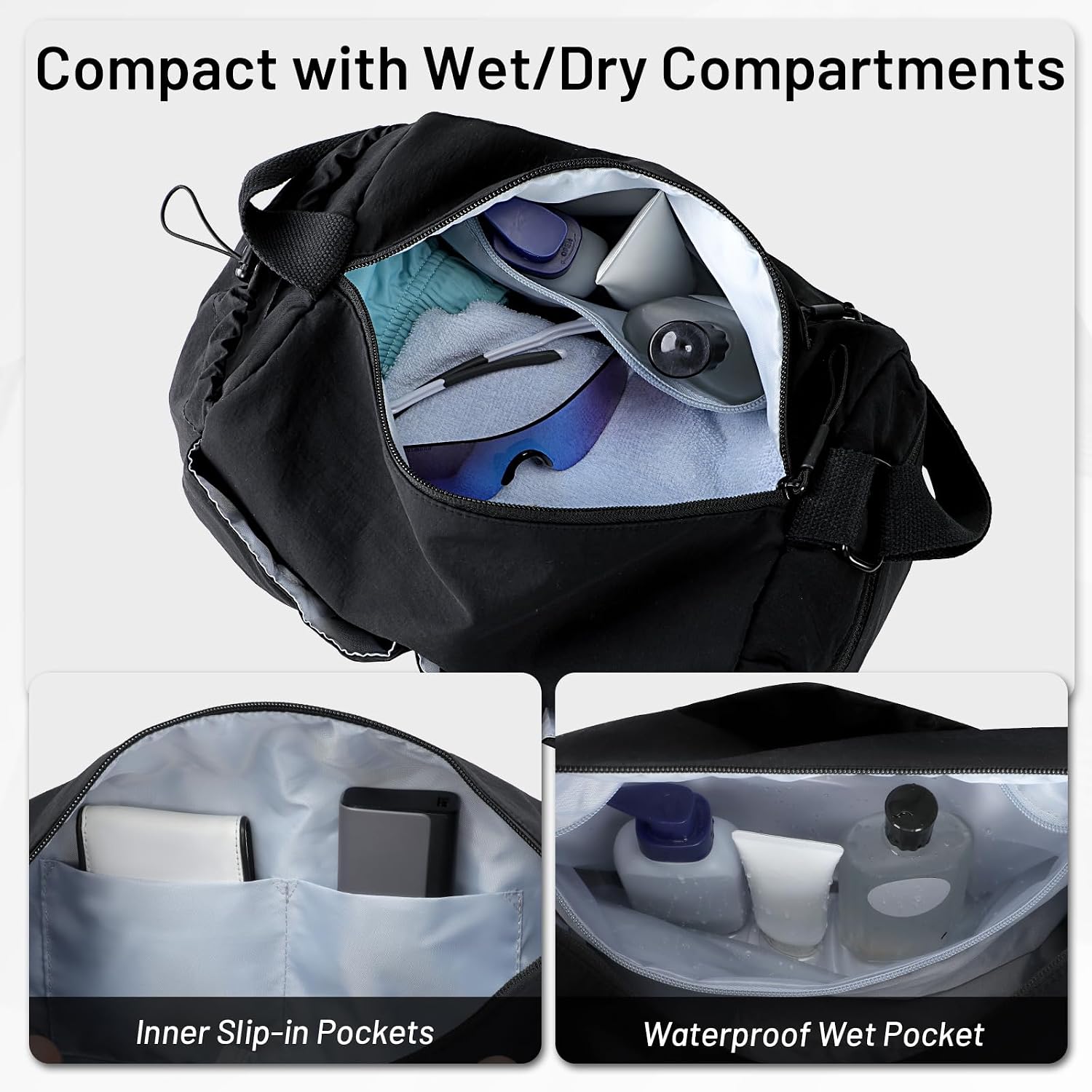 MIER Women's Cute Mini Gym Bag for Sports Pilates with Wet Pocket, 9L Black