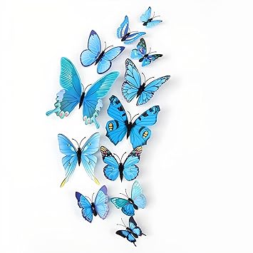 JAAMSO ROYALS Blue 3D Magnet Butterfly Stickers for Wall, Decoration Items, Stickers, Wall-Decor, for Walls Decoration (Set of 12)-Self-Adhesive - image, photos