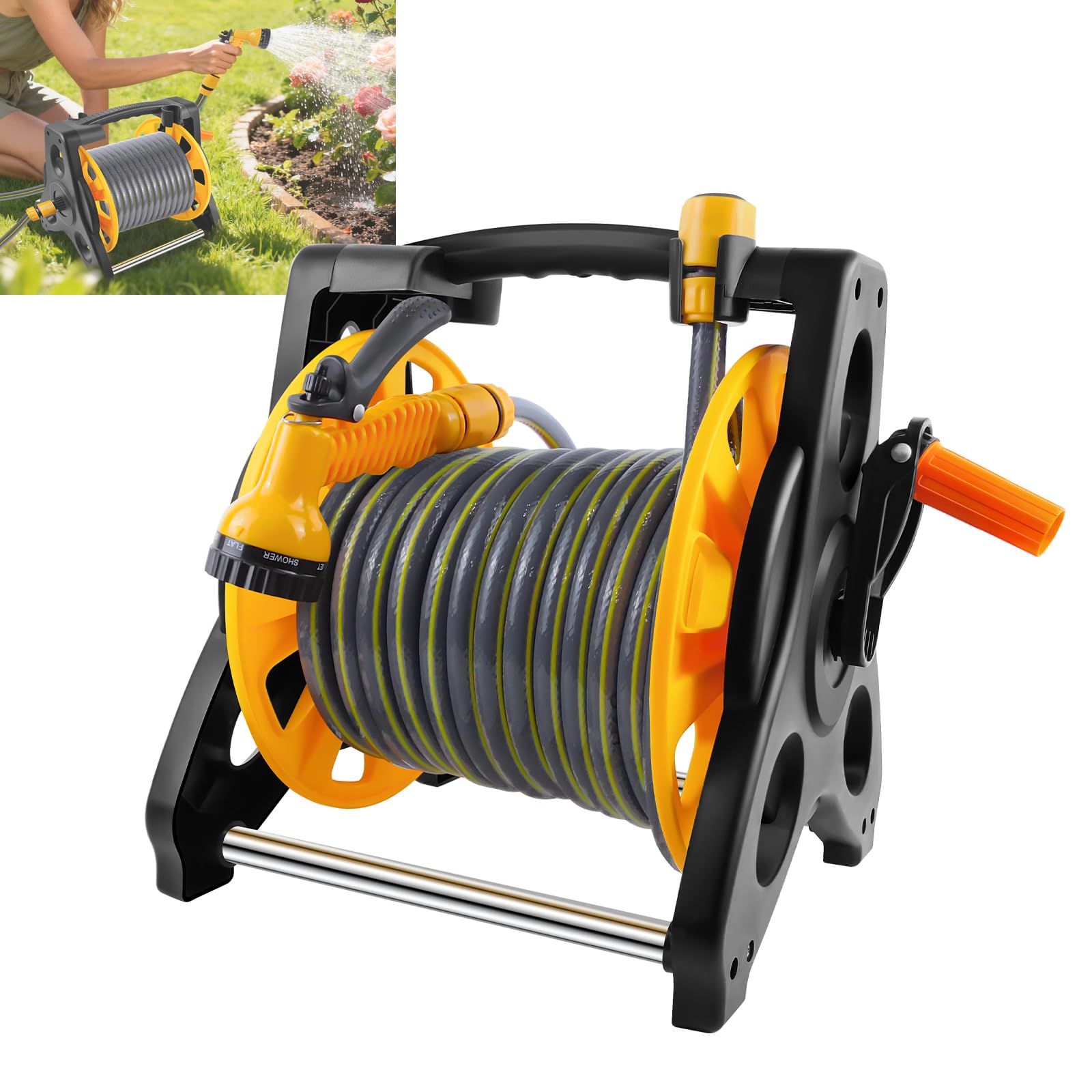 Hose Pipe Reel 30M | Heavy Duty Garden Hose 98 Feet | Hosepipes for Garden with Water Spray Gun, Adjustable Nozzles, Stand | Lightweight & Portable Hosepipe for Watering Garden, Flowers, Cars, Pets