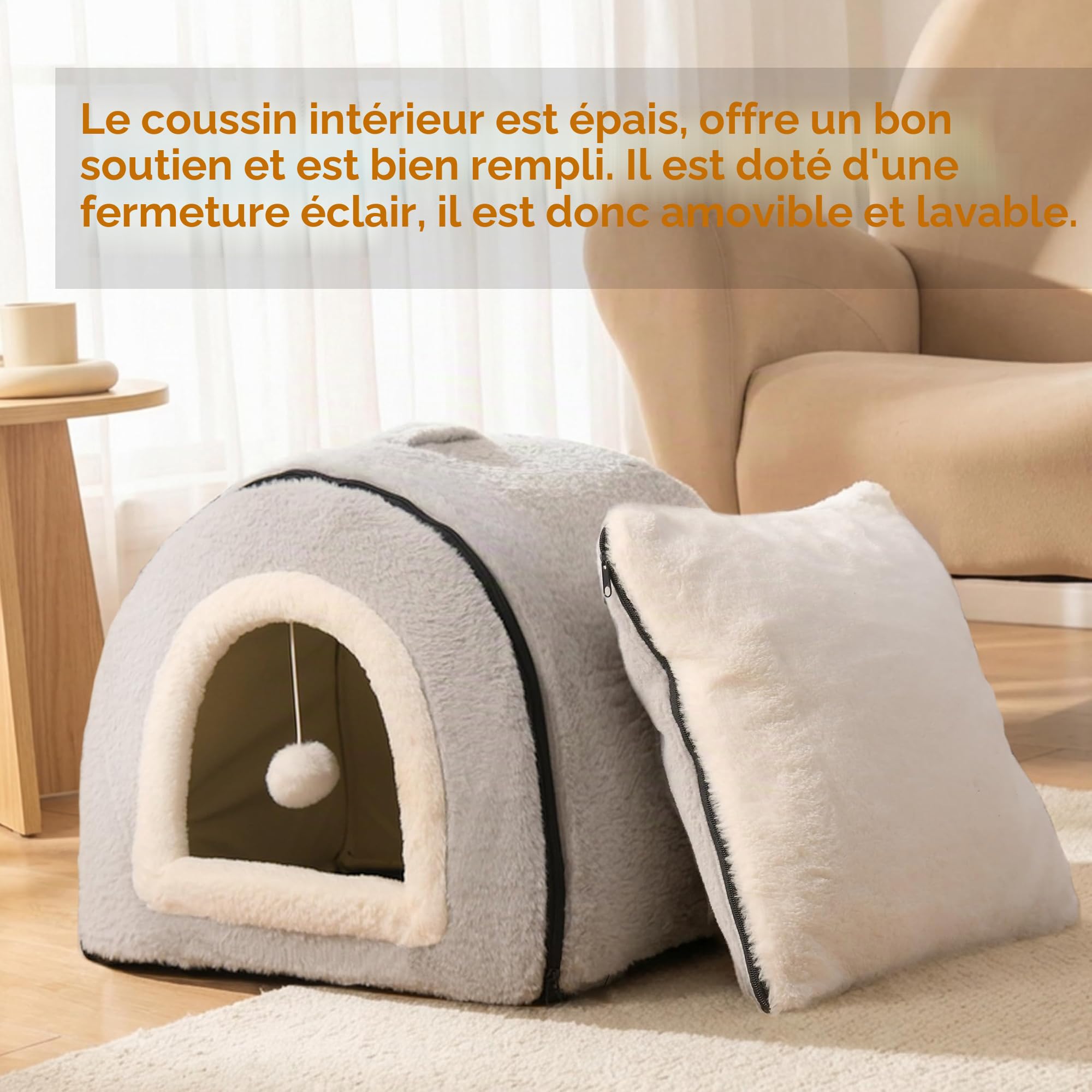 Lit pour chat d'intérieur, niche pliable pour chat, fond antidérapant et résistant à l'eau, maison pour chats d'intérieur ou petits chiens, tente pour chaton, lit pour lapin, lits et meubles pour chat