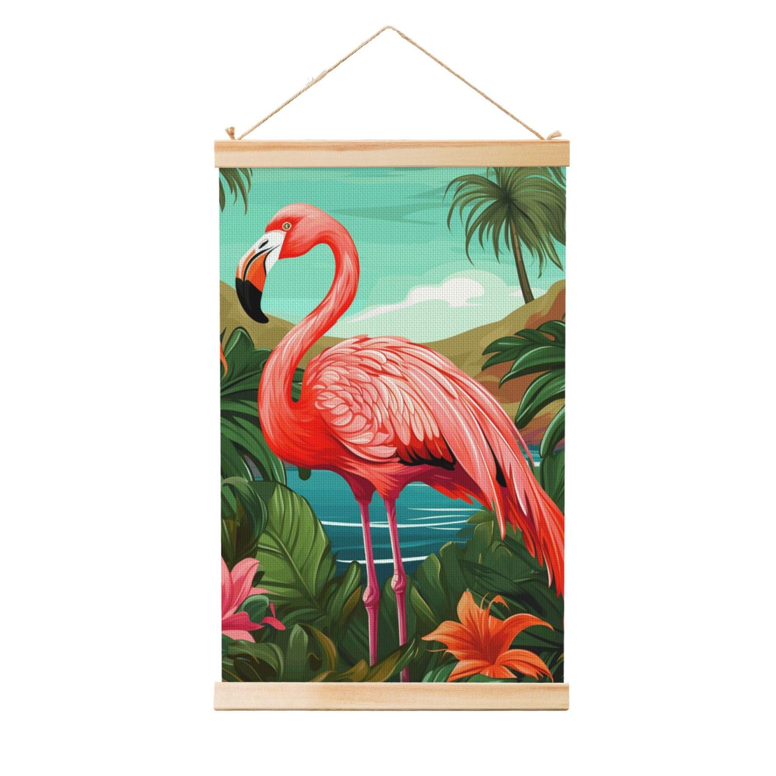 Tropical Flamingo Posters Wooden Shaft Hanging Poster Canvas Prints Scroll Wall Art Painting Vintage Wall Banner Modern Artwork Decor for Home Decor Ready to Hang 12"x18"