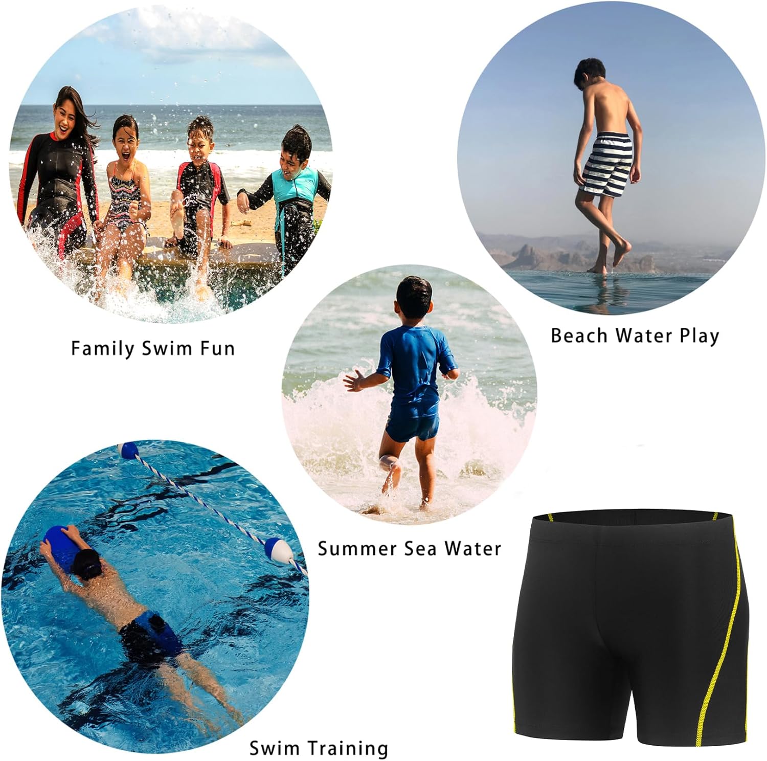 ボーイスクエアレッグスイムジャマー UPF50+、トレーニング用ユースボーイジャマースイミングショーツ