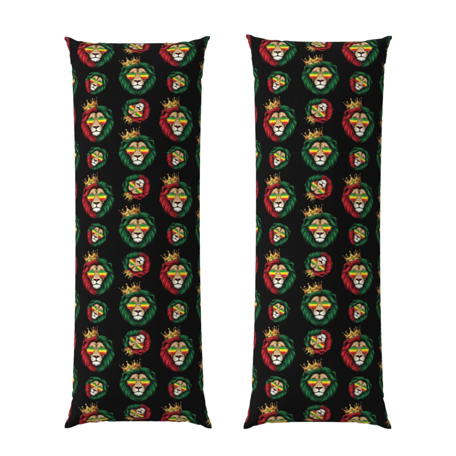 Body Pillow Cover 20x60 Reggae King Rasta Flag Lion Black, Plush Flannel Long Pillowcase with Zipper, Soft Cozy Cushion Protector, Wrinkle Free for Bed Sofa Home