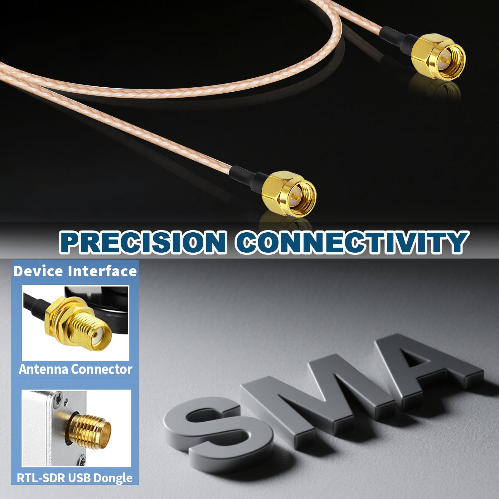 Bingfu Cable Coaxial SMA Macho A Macho RG316 30cm (2 Piezas) Por Dongle LNA-RTL-SDR