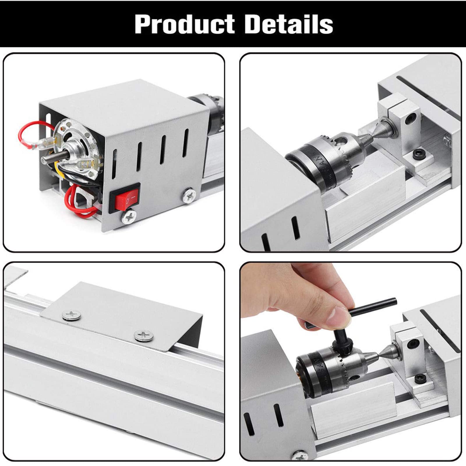 Mini Torno para Madera, Torno de Madera DIY de 12-24 V y 96 W con Velocidad Variable y Accesorios for carpintería