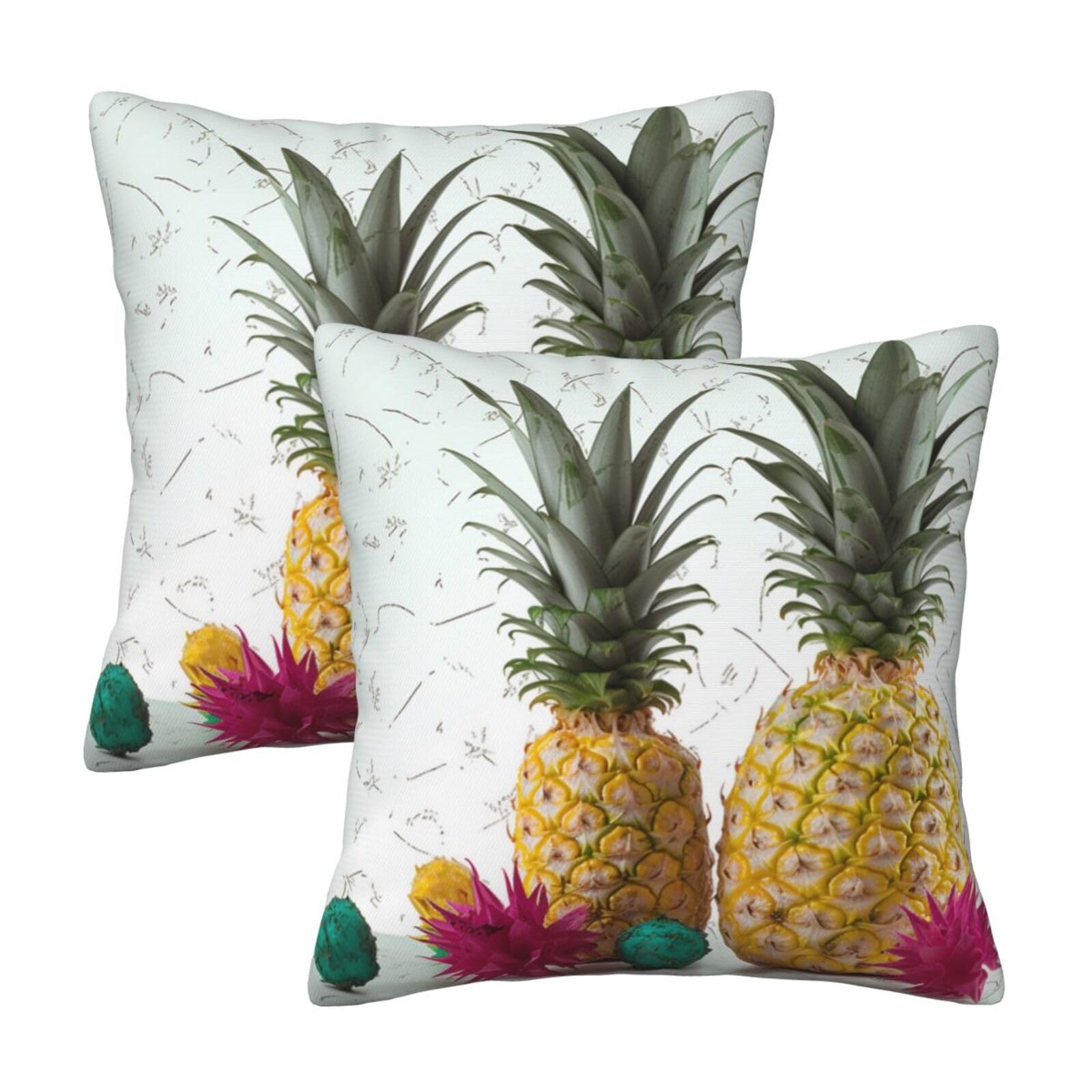 Tropical Pineapple Throw Pillow Cases 2 Pack Square Pillowcases Soft Pillow Protectors for Couch Livingroom Sofa Bed Office Car,50x50 CM