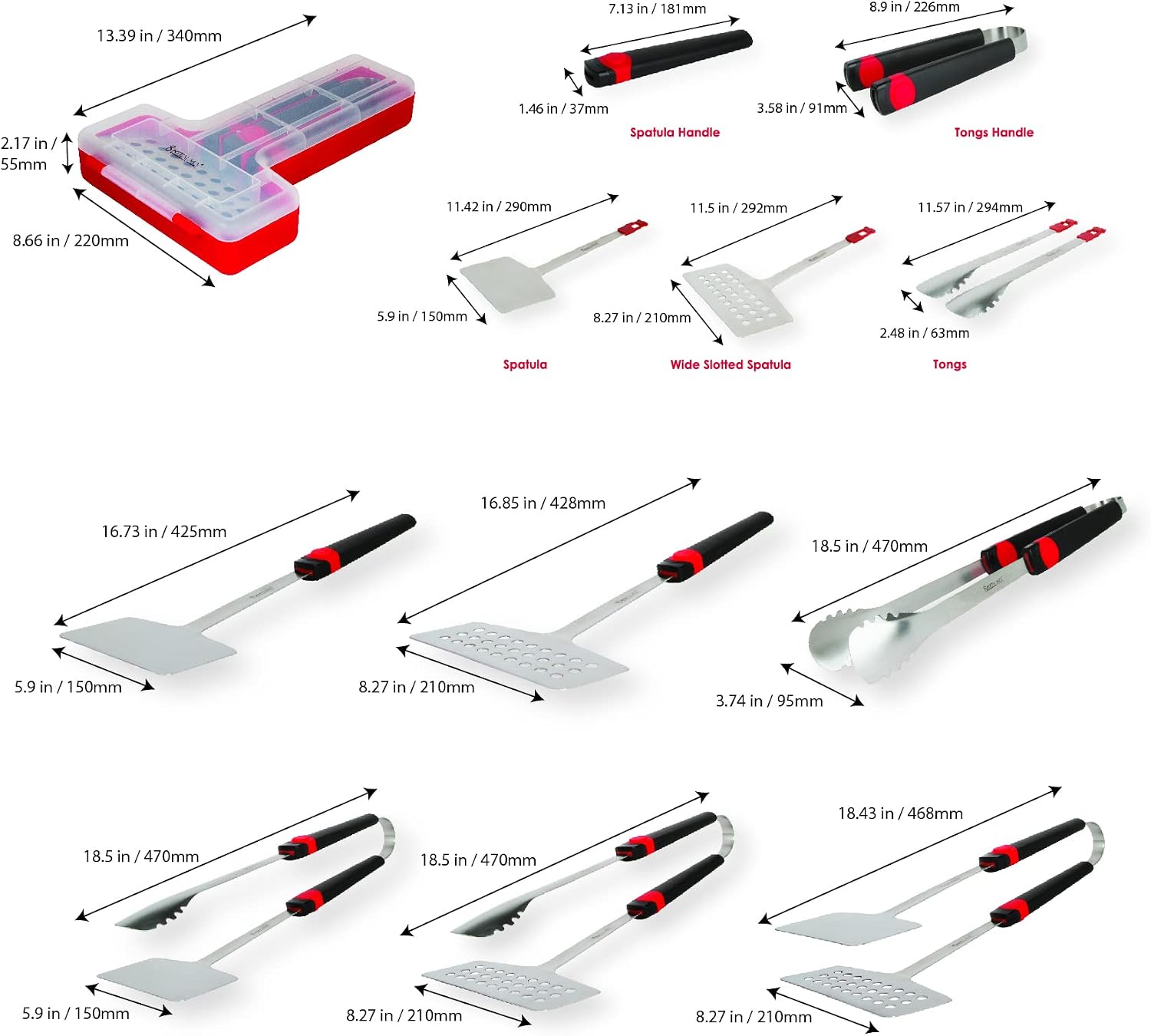 Compact BBQ Grill Accessories- Tools Set with 4-in-1 Tongs, Slotted and Wide Spatula - Gift for Dad, Birthday, Thanksgiving, Camping/Backyard Barbecue, Grilling, Picnic