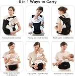 Bebamour Porte-bébé avec siège Hip, Siège Mesh Breathable All-Position & Transporteur 0-36Months avec le capot tête, 3 PCS Pads de dents, Extendeur de taille, Sac de rangement & Cas de pacificateur (Champagne Gold)