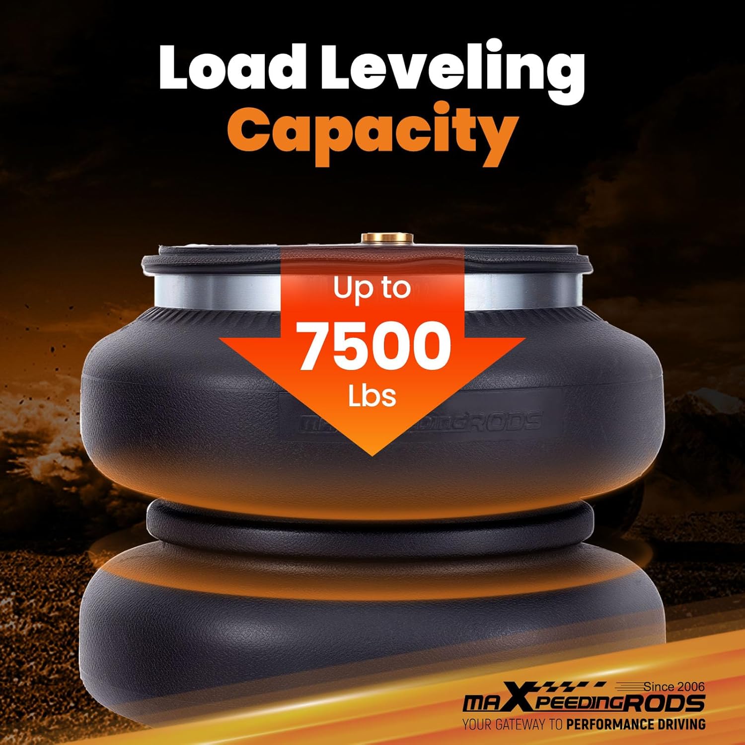 Air spring illustrating a load leveling capacity of up to 7500 lbs