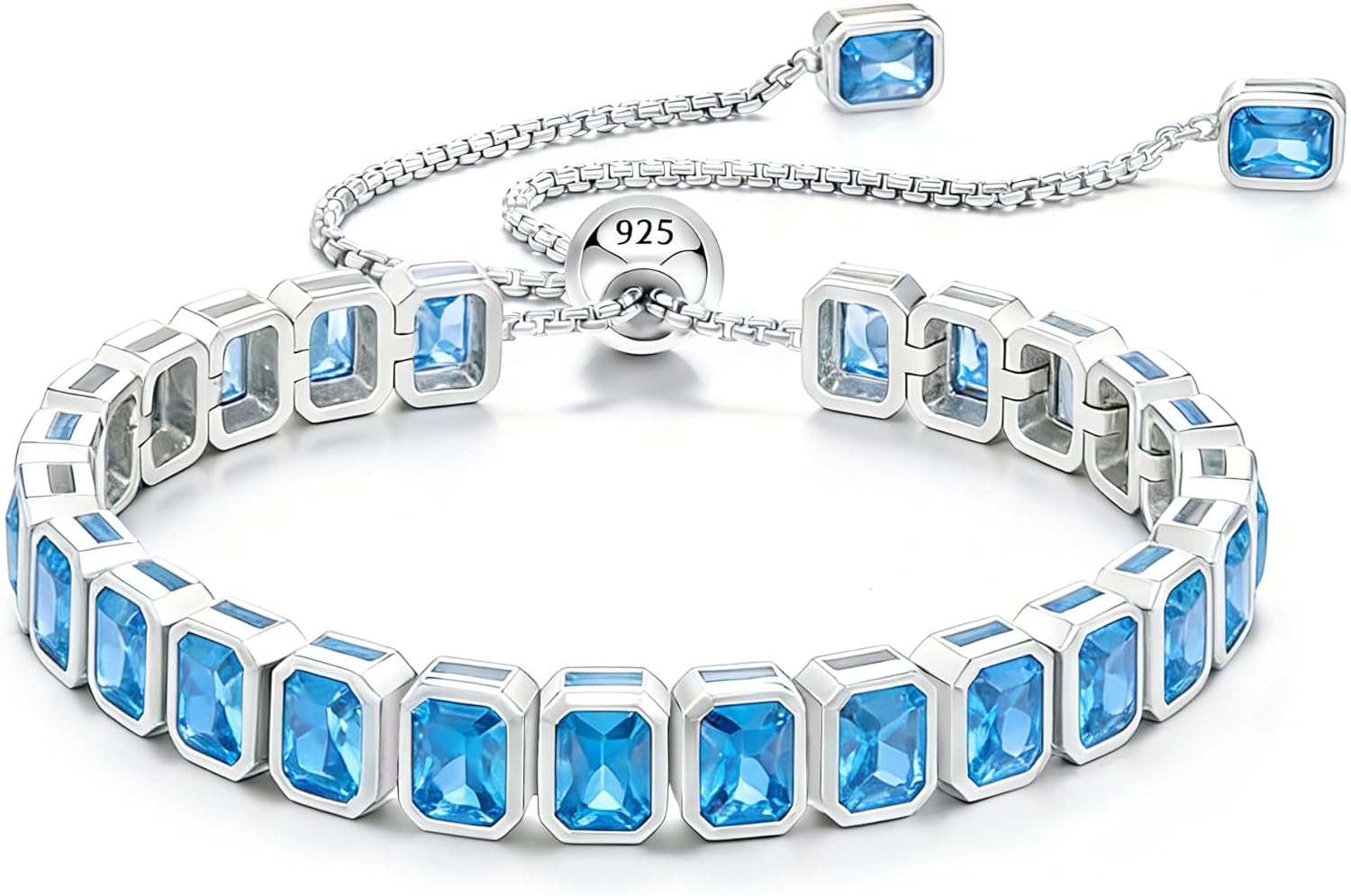 Silver Jewelry Birthstone Tennis Bracelet for Women Sterling Silver Square Gemstone Adjustable Chain Fine Jewelry Birthday Gifts for her