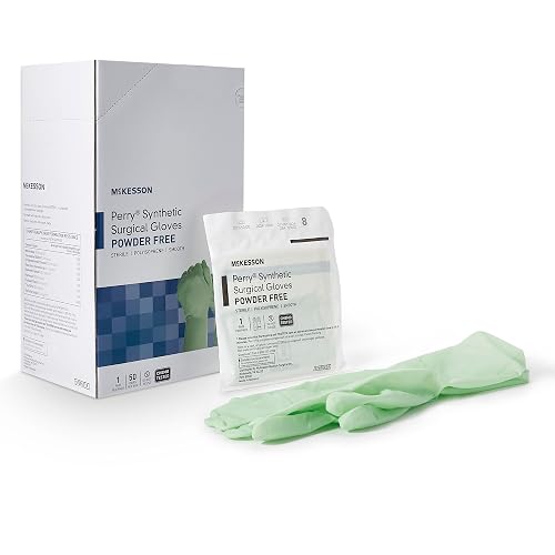 McKesson Perry Performance Plus Sterile Polyisoprene Glove Standard Cuff | Surgical Glove,Green,Polyisoprene,Sterile,Not Made with Natural Rubber Latex,Chemo Tested - Size 6.5 50 ct