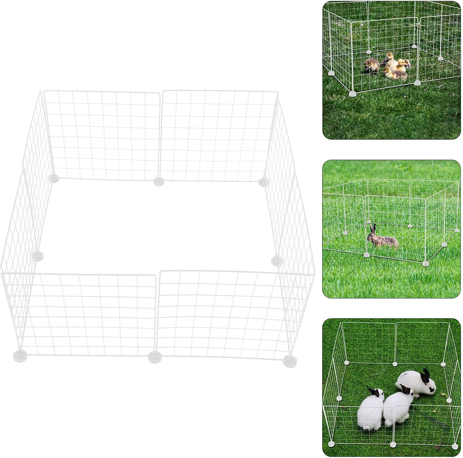 Alipis 8pcs Small Animal Pet Playpen with 16pcs Buckles, Portable Metal Wire Grid Panel, White Indoor Wire Fence for Rabbits, Guinea Pigs, Kittens, and Puppies