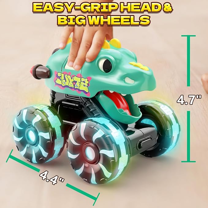 Monster Truck Dinosaurio Verde con Luces LED para Niños miniatura 2