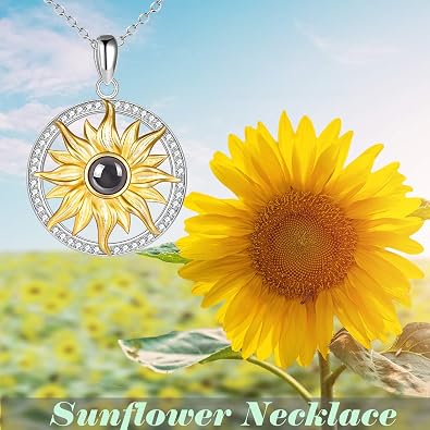 ONEFINITY I Love You Necklace 100 Languages Sterling Silver Sunflower Necklace I Love You Mothers Day Gifts for Her Love Memory Projection Necklaces for Girlfriend Wife Her