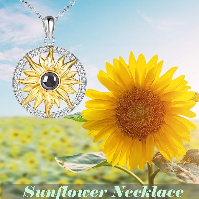 ONEFINITY I Love You Necklace 100 Languages Sterling Silver Sunflower Necklace I Love You Mothers Day Gifts for Her Love Memory Projection Necklaces for Girlfriend Wife Her
