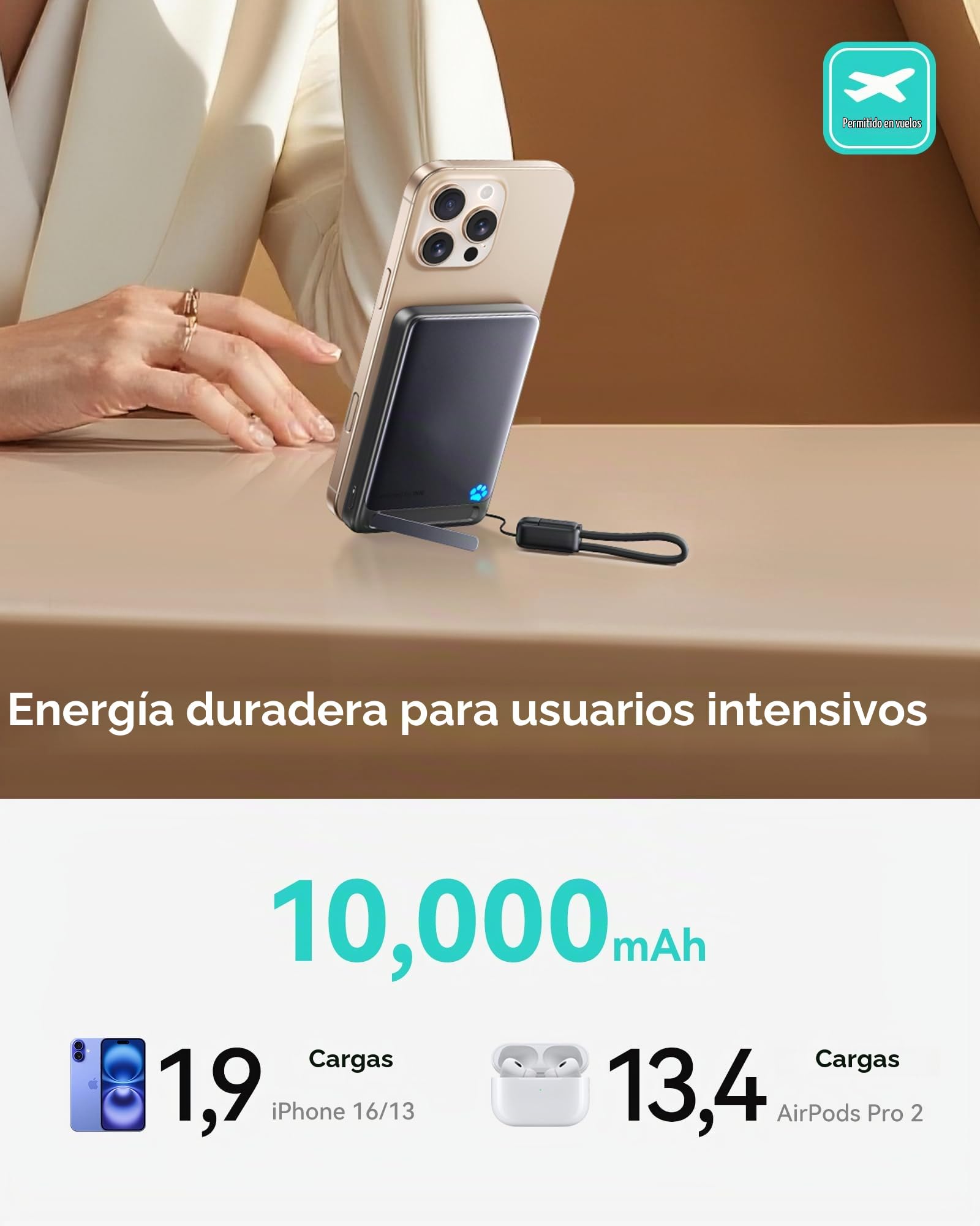 INIU para MagSafe Qi2 15W Power Bank, Ultrafino 10000mAh Bateria Portatil