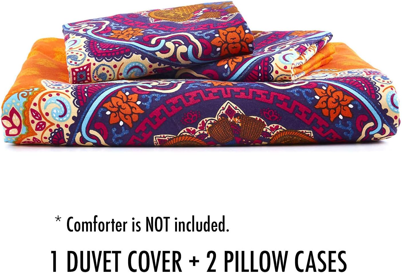 Wake In Cloud - Mandala Duvet Cover Set, Orange Bohemian Boho Chic Medallion Printed Soft Microfiber Bedding, with Zipper Closure (3pcs, Queen Size)