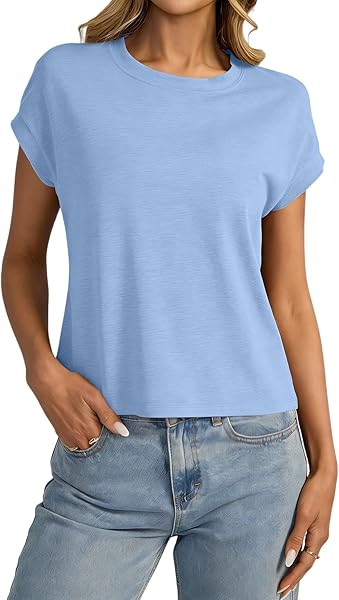 isermeo Womens Cap Sleeve Crop Tops T Shirts Crewneck Loose Fit Short Sleeves Tee Summer Fashion Clothes 2026 - 5