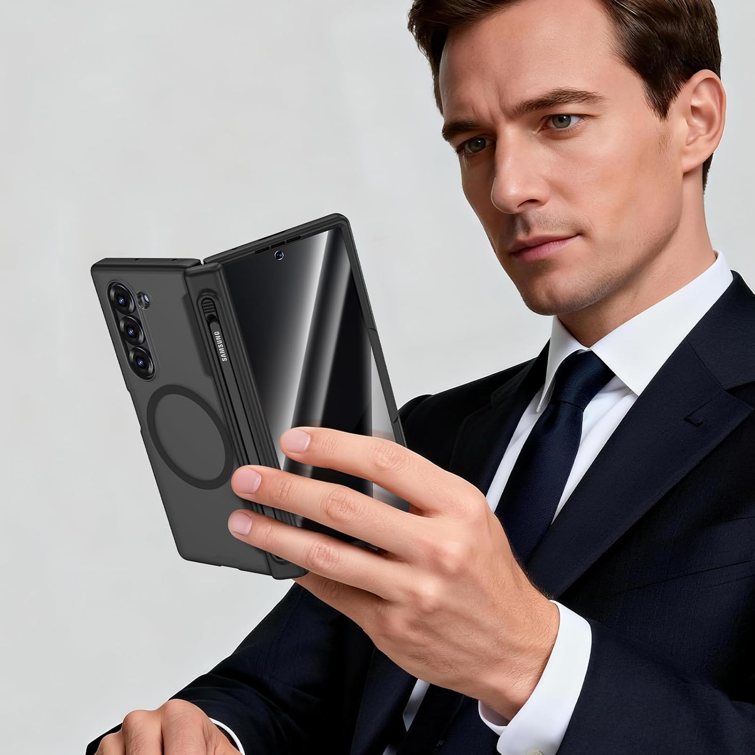 VEGO for Z Fold 6 Case with S Pen Holder[Compatible with Magsafe][Built-in Screen Protector][Hinge Protection]Anti-Peeping Hard PC Cover Full Body Shockproof Privacy Case for Galaxy Fold 6 2024(Black)