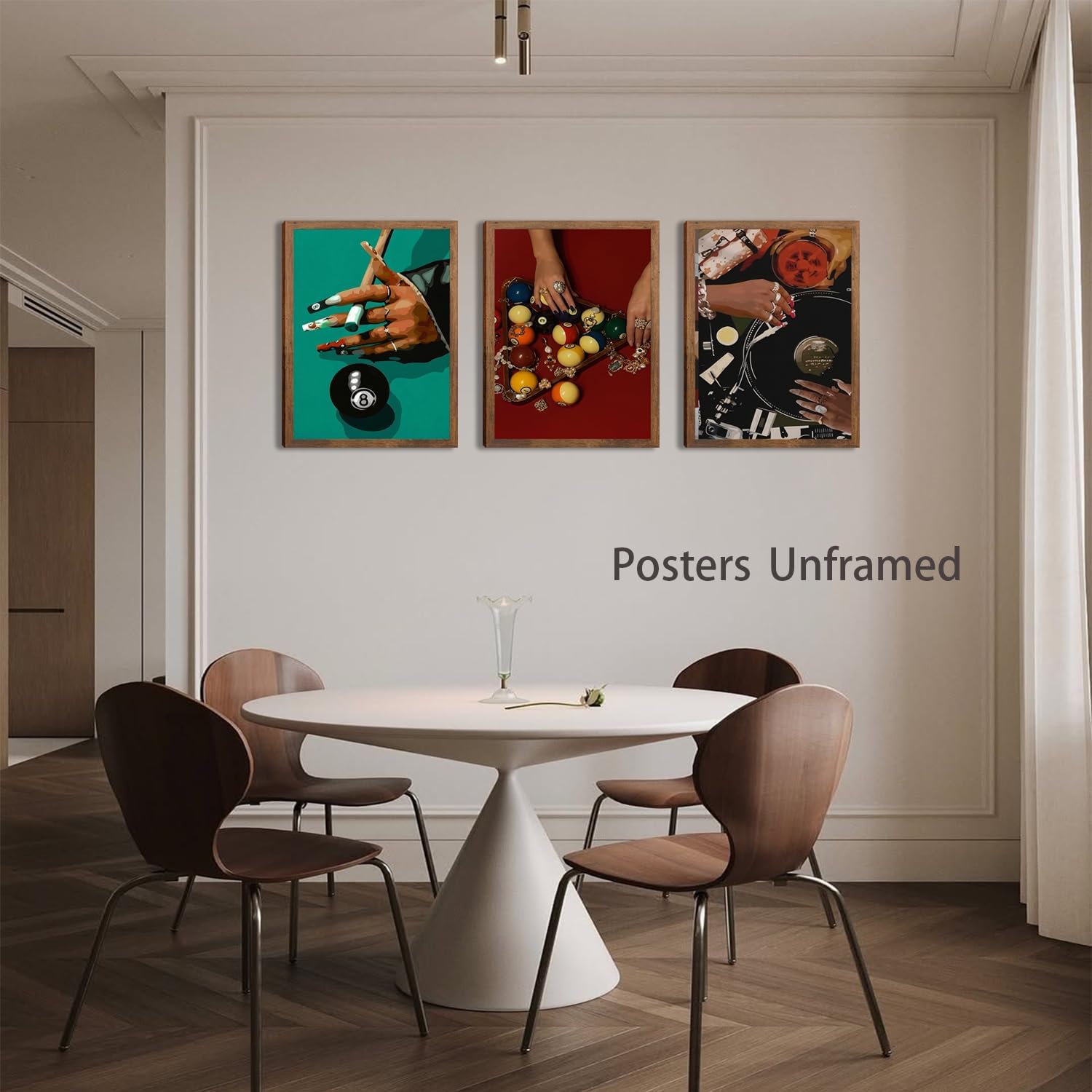 XIANGRUI Billiards Wall Art Set of 3, Pool Prints 16x12In Green Black image 2