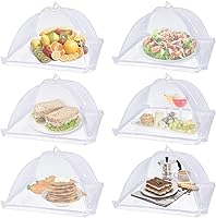 Lauon 6 Pack Mesh Food Covers 17x17 Inch Pop-Up Tents - Reusable White Nylon Screens for BBQ, Picnics, Camping & Plant Protection