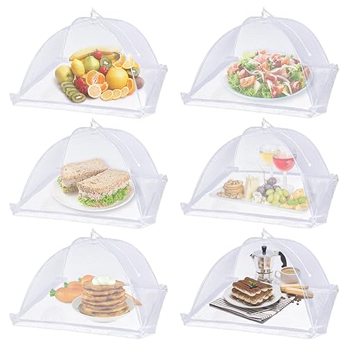 Large Food Cover,6 Pack Mesh Food Tent,17"x17",White Nylon Covers,Pop-Up Umbrella