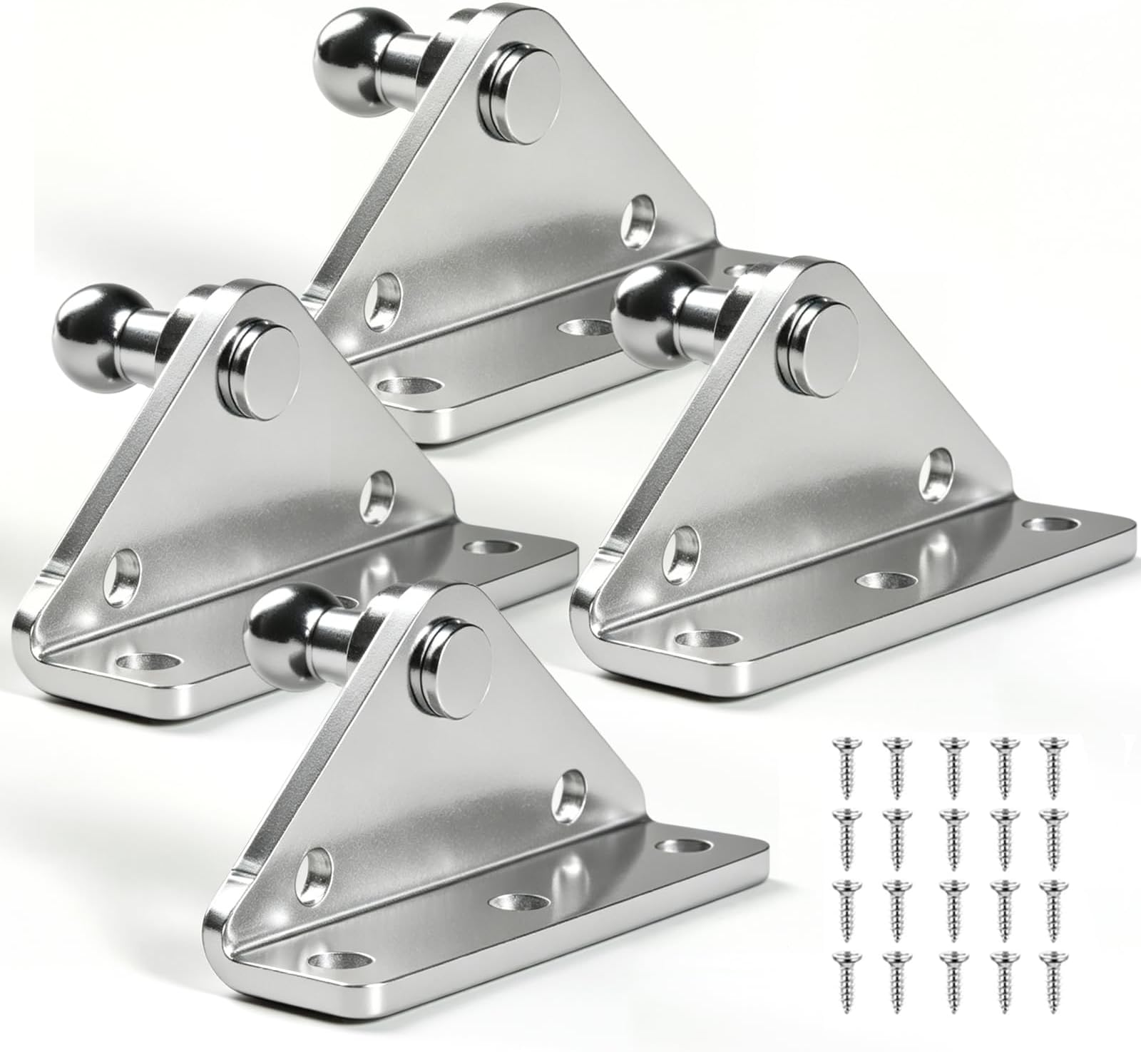 10mm Ball Stud Mounting Bracket, Gas Struts Lift Support Bracket Ball Stud, 4pcs L-Type and 20pcs Screws (Only Fits 10mm Ball Head), Silver