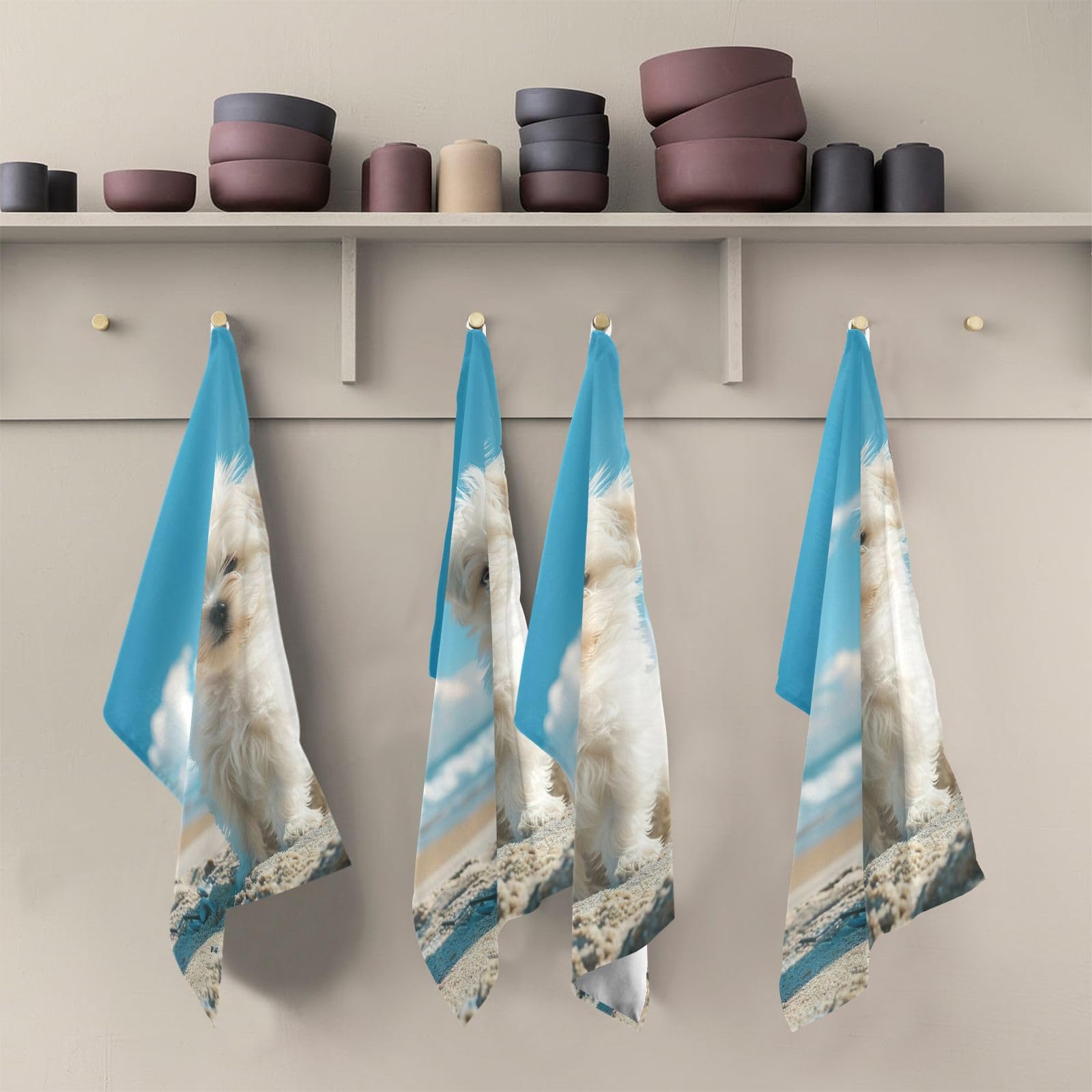 RPLIFE Cute Dog Pattern Kitchen Towels - 28x18 Inch Bulk Tea Towels, Polyester Dish Drying Cloths