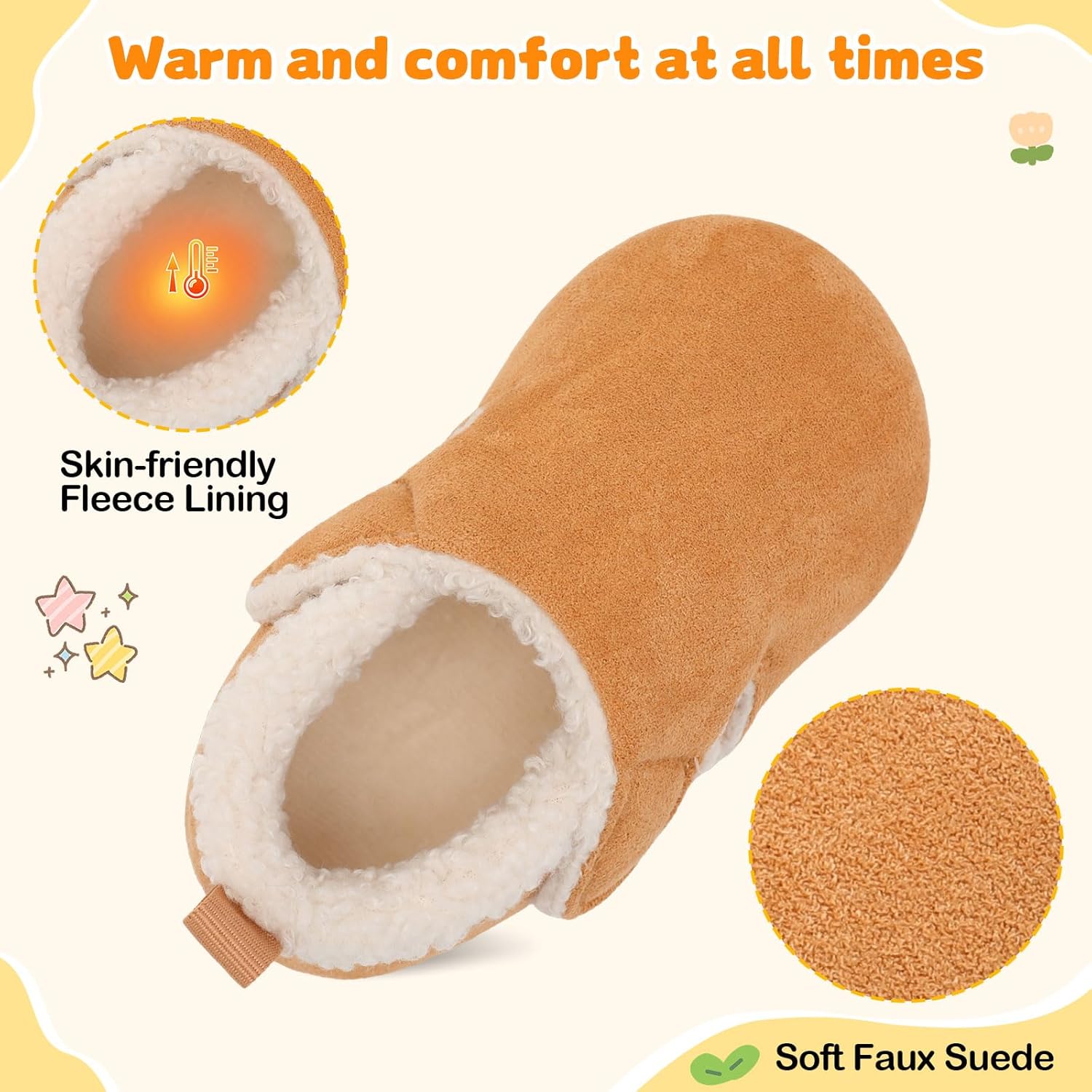 JOINFREE Toddler Slippers Boys Girls Adjustable House Shoes Barefoot Sock Shoes with Rubber Sole Baby Comfort Warm Indoor Outdoor Walking Shoe - Image 4