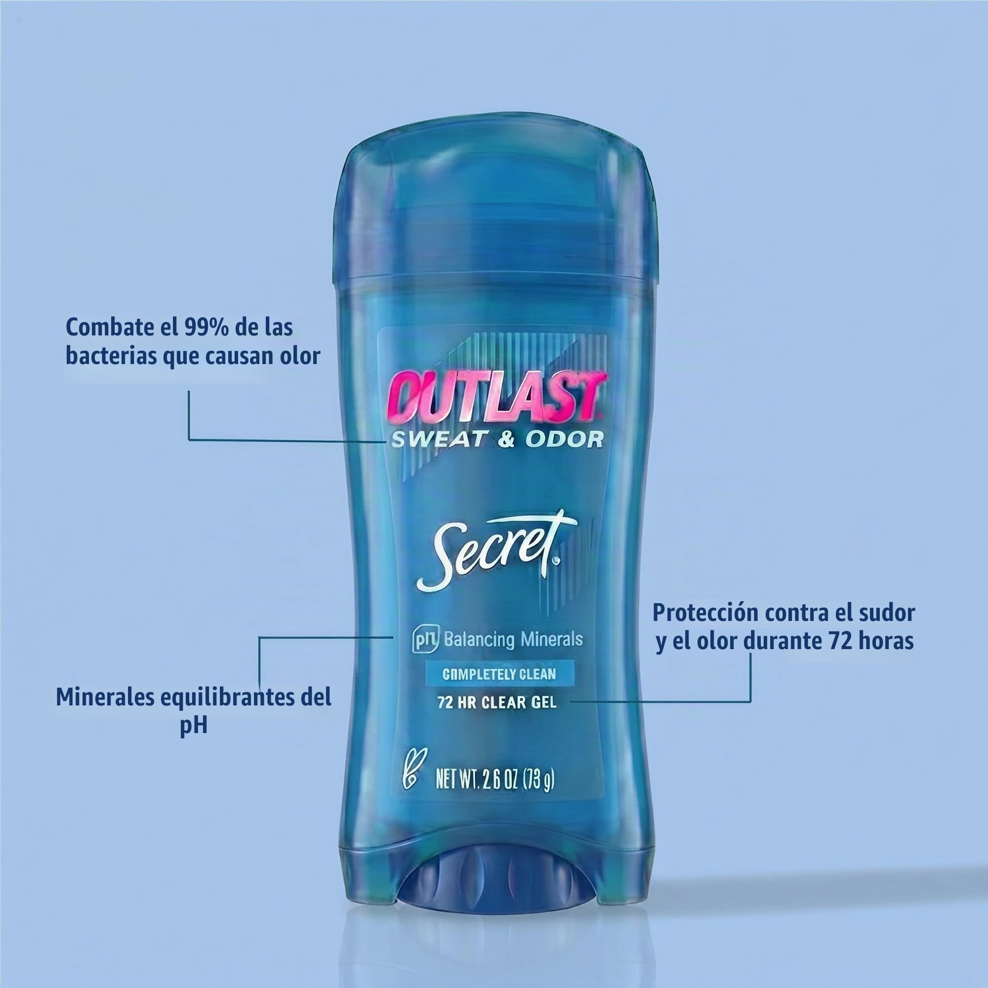 Secret Outlast - Gel antitranspirante y desodorante transparente, absolutamente limpio, 2,6 oz, 2 unidades