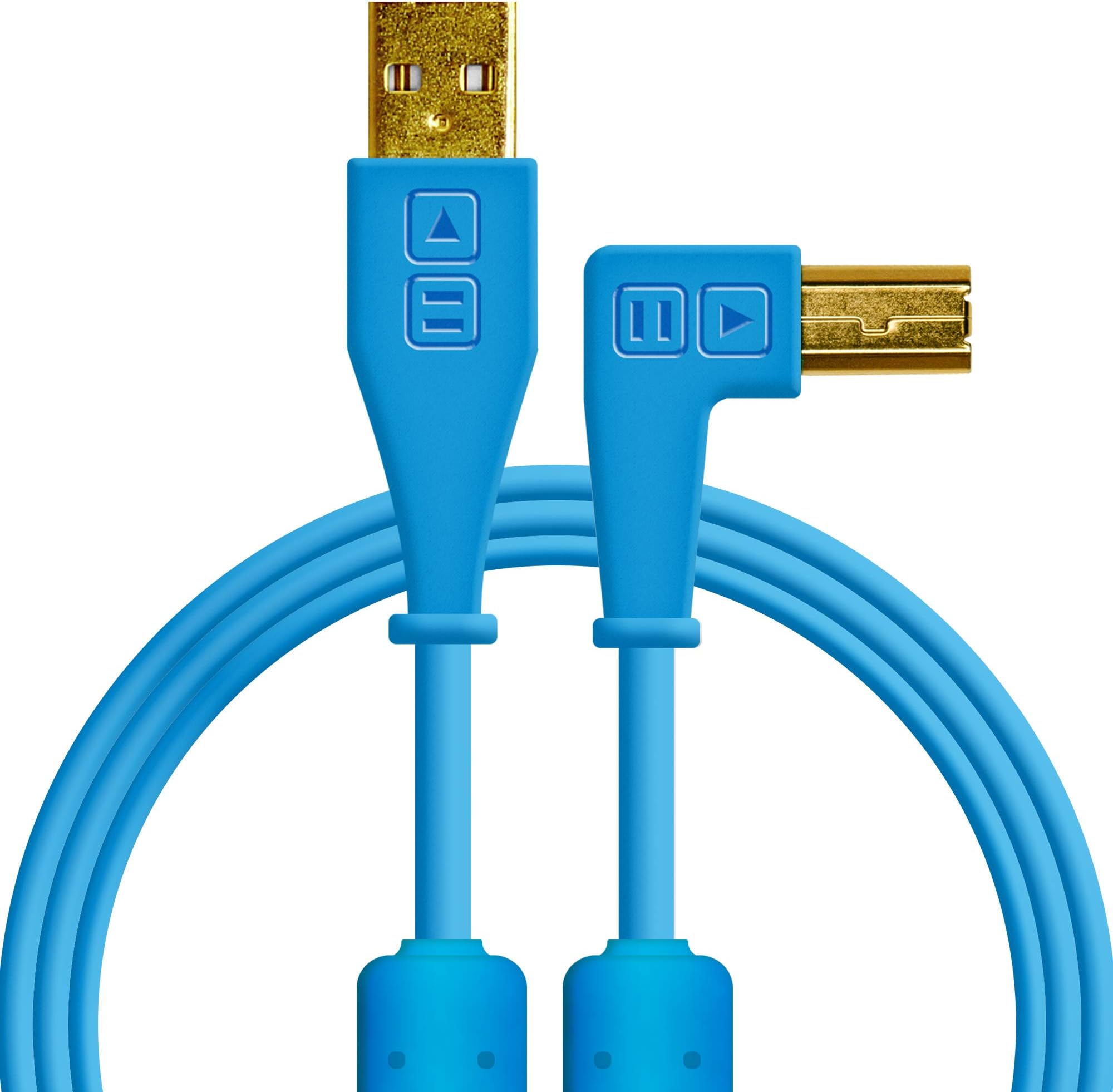 Chroma Cables Right-Angled USB-A to USB-B Cable | 1.5m / 5 ft | Audio Optimized | Shielded from Interference | Cable Tie (Blue)