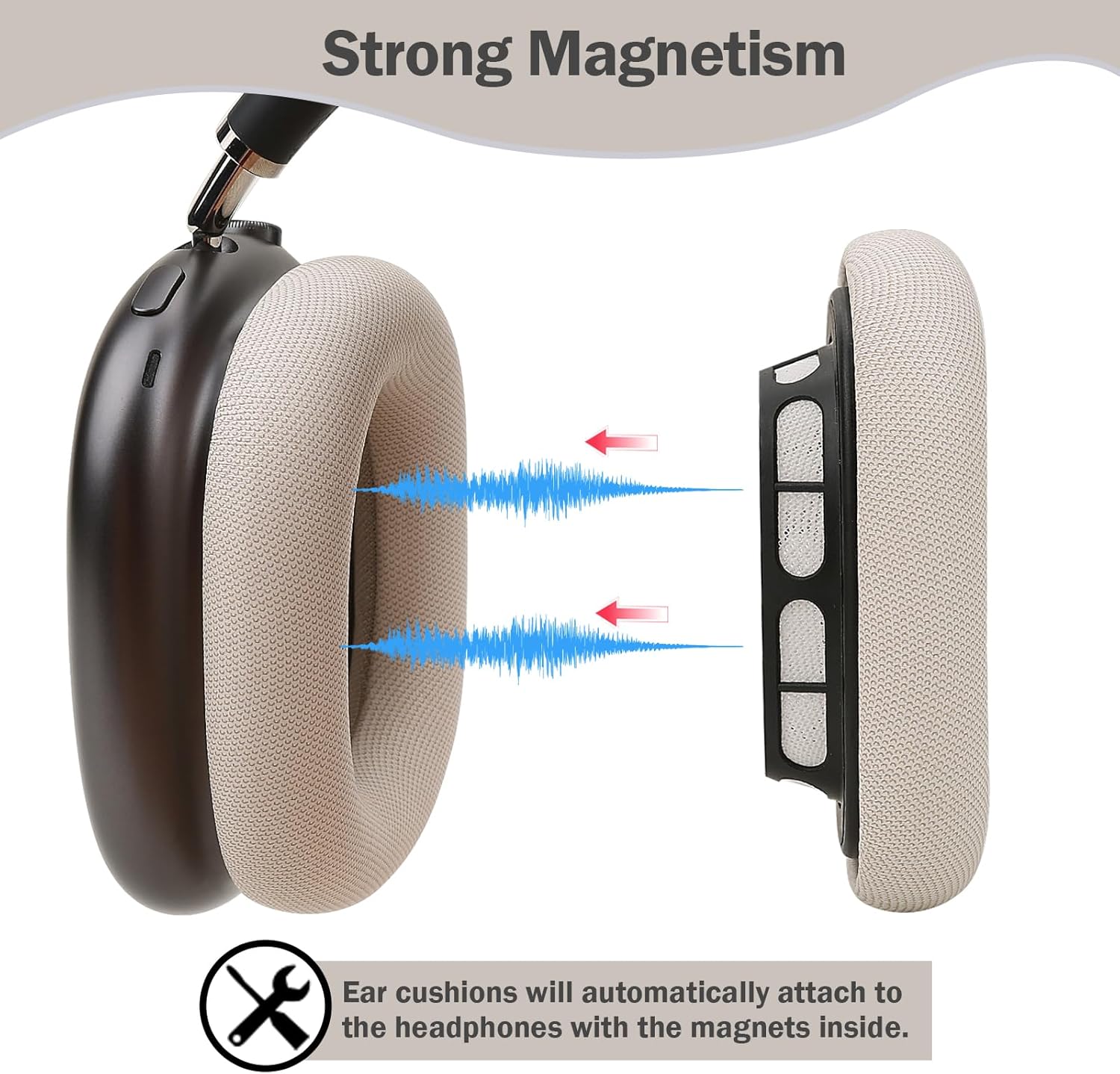 Upgraded Silicone Ear Cushions for AirPods Max Headphones 2024, Protein Leather Covered Ear Pads with Silicone & Memory Foam and Magnet (Starlight) - Image 5