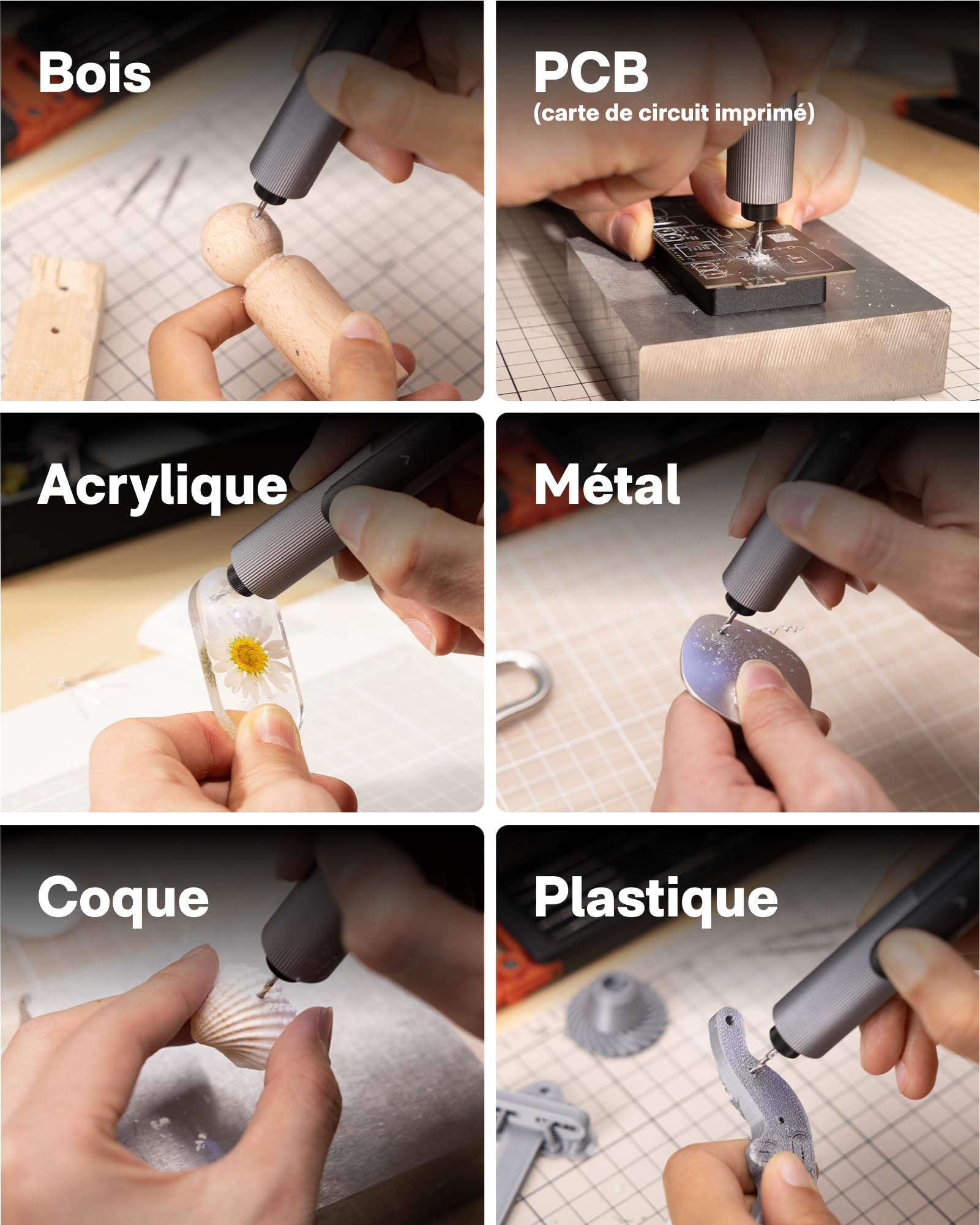 HOTO SNAPBLOQ D-A03 Kit de perceuses électriques sans fil à 3 vitesses, LED, 20 en 1 Kit portable pour bijoux, résine, plastique, bois, bricolage