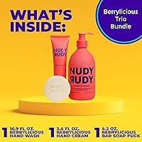 Vista 5 de Berrylicious Trio Bundle - Crema de manos, jabón líquido para manos y barra de jabón - Manteca de karité orgánica - Ingredientes naturales - No