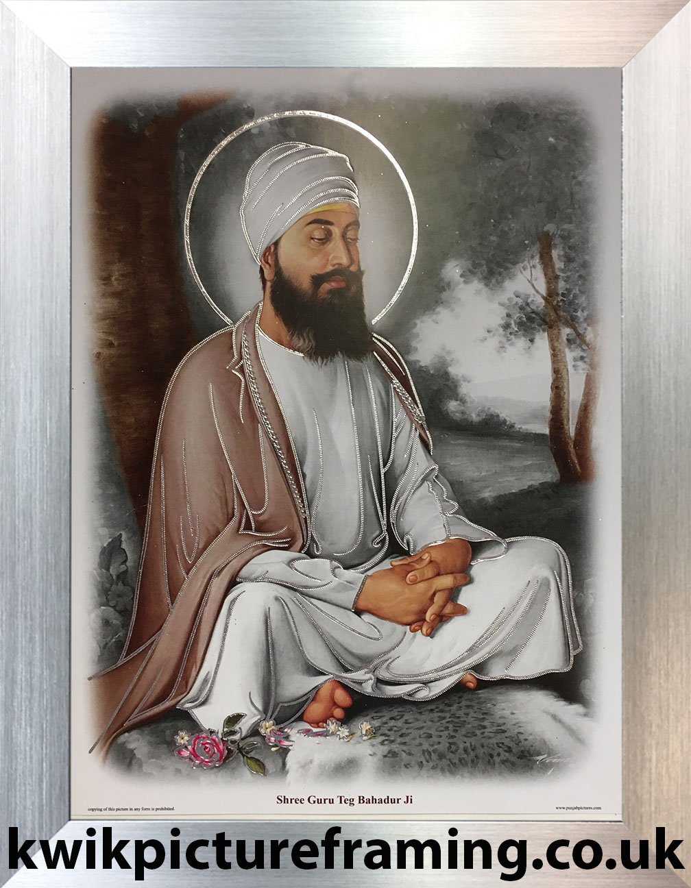Kwik Picture Framing Ltd Silver Guru Tegh Bahadur Ji Orignal Print Frame In Size - 12 X 9 | Frame