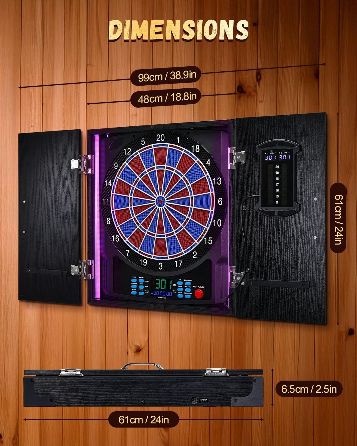 Jeu de Flechette Electronique, Coffret Décoratif pour Cible Flechette Electronique, Couleur Lumineuse Individuelle pour Chaque Joueur, Jeux de Flechettes Adulte Électronique