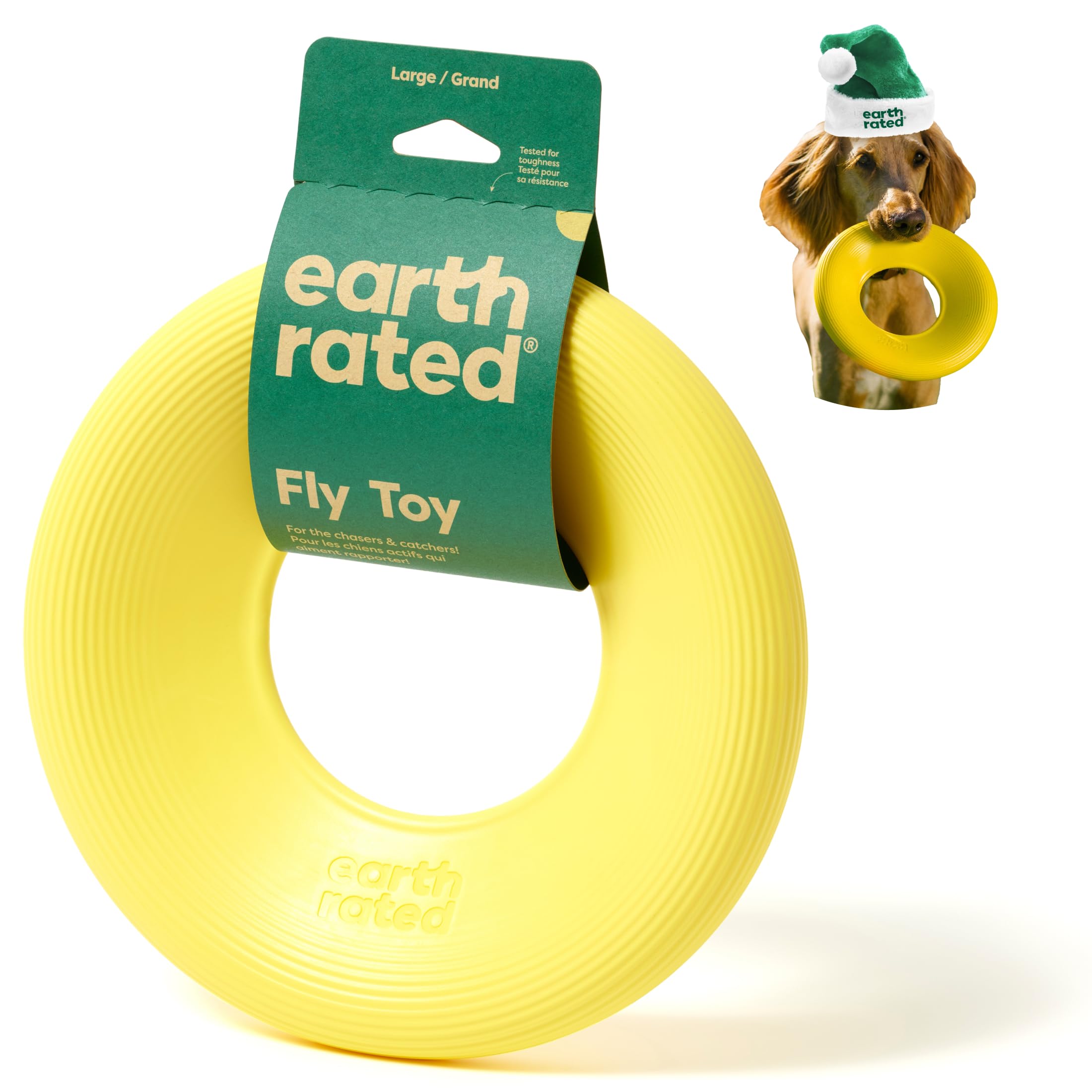 Earth Rated Flying Disc Dog Toy, Interactive Flying Saucer Toy for Adult and Puppy Dogs, Floats in Water, Large, Yellow