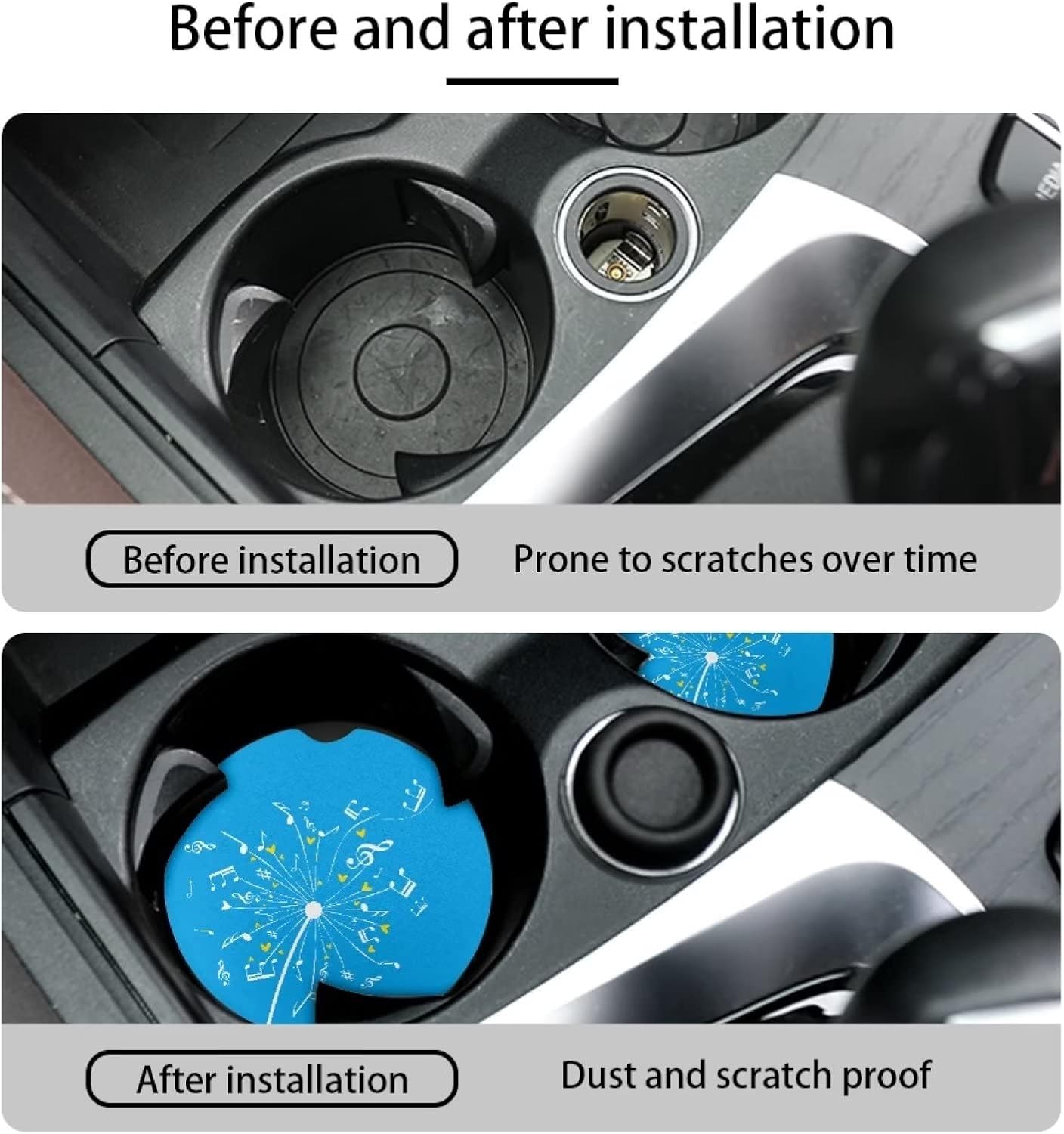 doginthehole Floral Car Coasters 2pcs Cup Holder Coasters Music Notes Funny Coaster for Drink to Keep Cupholder Clean,Non Slip Auto Interior Accessories Set Kitchen Table Coaster Mats, Blue image 5