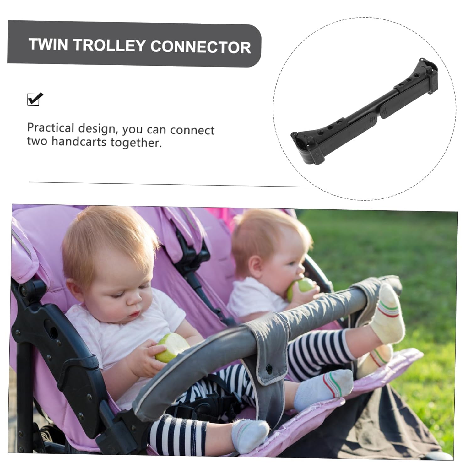 Adjustable Twin Stroller Connector Lightweight Plastic Twin Pram Attachment for Double Strollers for Boy Girl