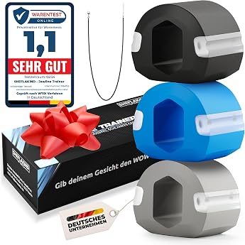 Jawline Trainer / Jaw Trainer for Face Tightening & Double Chin Reduction / Includes Training Plan / Chewing Muscle Training for Men & Women / 3 Resistance Levels / BPA Free