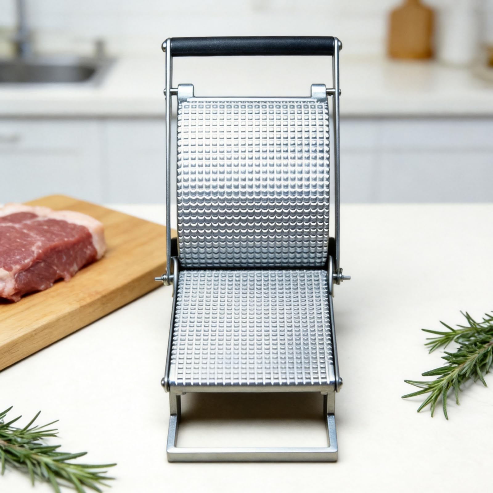 Fleischzubereitungspresse aus Edelstahl, manueller Fleischklopfer mit strukturierter Platte für knochenlose Stücke, Grillstation, Kochen Freien, Küche, täglicher Gebrauch, manuelle Fleischpresse,