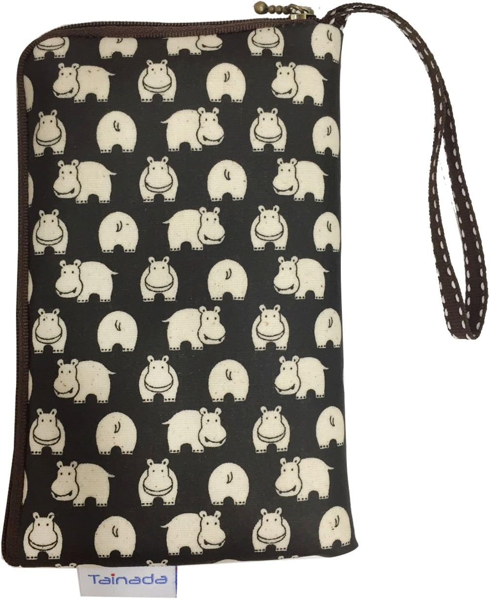 Women Universal Phone Wristlet Wallet Pouch, Tainada Dual Slots Zipper Purse Carry Case Bag for iPhone 17/16, 17/16 Pro Max, Air, 16e, 16/15 Plus; Samsung S25+, S24, A56, Z Fold7 (Hippo Pattern Black)