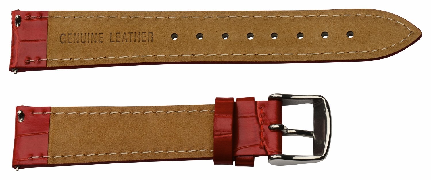 Clockwork Synergy - 2 Piece Ss Leather Classic Croco Grain Interchangeable Replacement Watch Band Strap 13mm - Solid Red - Men Women