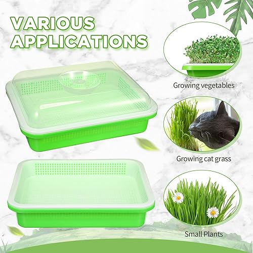 Miniatura 5 de Eaasty 16 bandejas para germinar semillas con agujeros de drenaje, bandejas de propagación de germinación de semillas de hierba de trigo saludable,