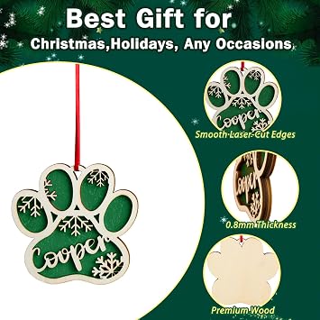 Personalized Pet Paw Ornament, Wooden 2 Layer Christmas Ornament with Name, Gift for Dog Lover or Pet Memorial Keepsake, Pet Name Christmas, Winter Snowflake Wooden Holiday Decor (Style 01)