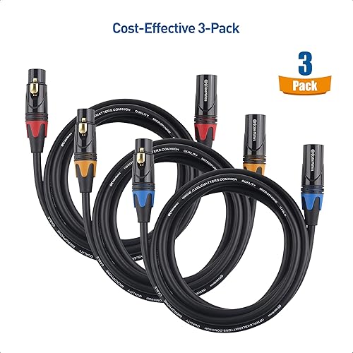 Miniatura 10 de Cable Matters Paquete de 3 cables XLR blindados de alta calidad codificados por colores de 3 pies, cobre sin oxígeno (OFC) XLR macho a hembracable